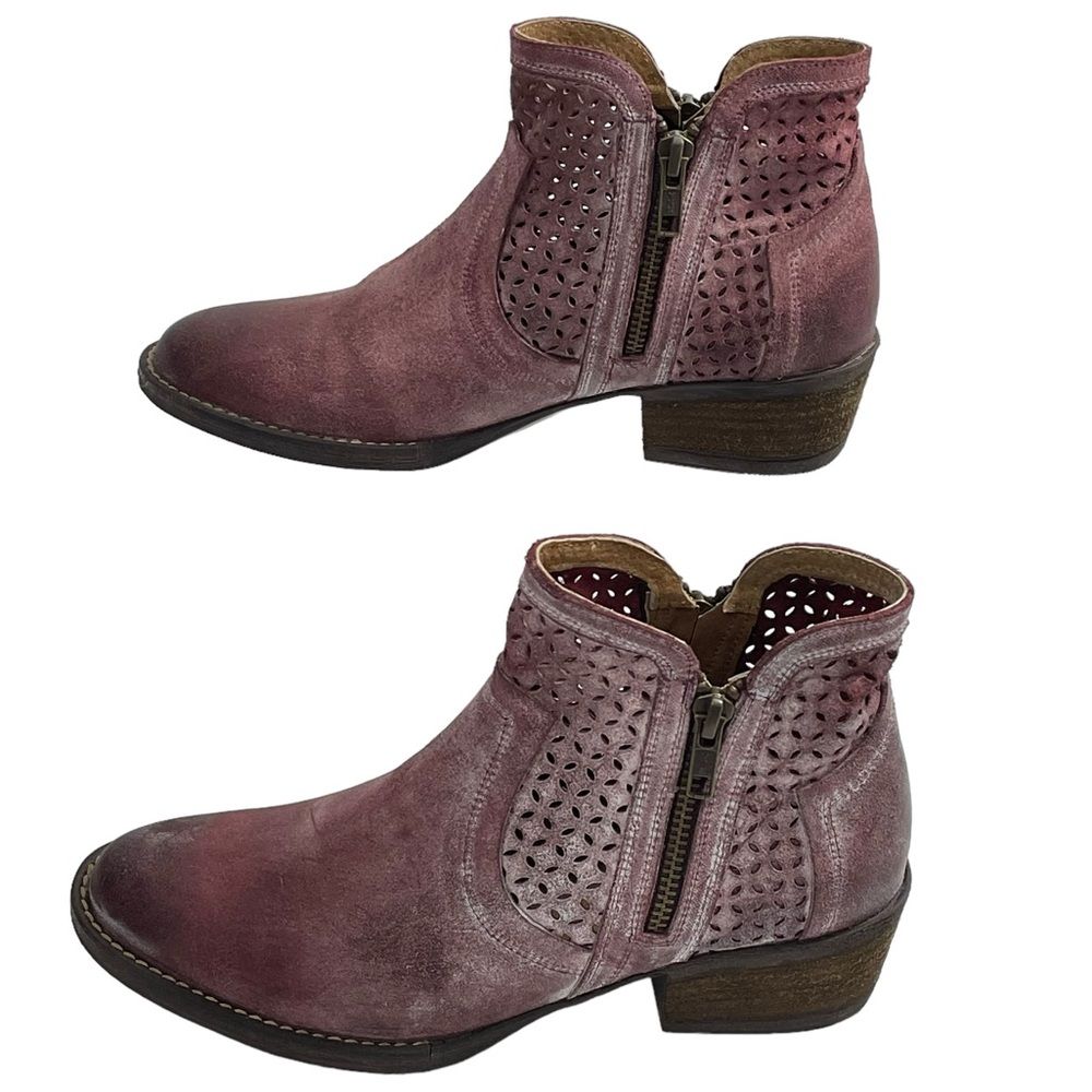 New Corkys Bovina Leather Double Side Zip Ankle Booties 7 Red Pink Boots Shoes